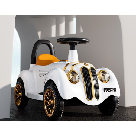 Masinuta Electrica , Model de Epoca, cu Acumulator, Sistem Anti-Rasturnare, Sistem de Lumini si Sunet, 1-5 Ani, 75 x 36 x 45 cm, Alb [7]