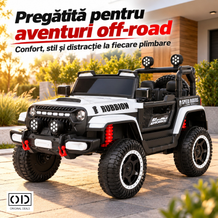 Masina Electrica pentru Copii, , Off-Road, Conectare Bluetooth, telecomanda, Tractiune Spate, Lumina Intermitenta, Baterie 12V 7Ah, 120 x 63 x 68cm, Alb [6]