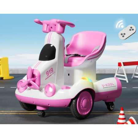 Masinuta Electrica, , pe 4 Roti, cu Telecomanda, Lumini Led si Muzica, +2 ani, Inaltime Reglabila, Roz [1]