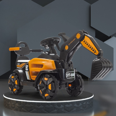 Masinuta Electrica , Tip Excavator, Brat Electric cu Maneta de Control, Spatar si Bare Laterale, Sistem Muzica si Lumini, 1-8 Ani, 72 x 36 x 50 cm, Portocaliu [11]