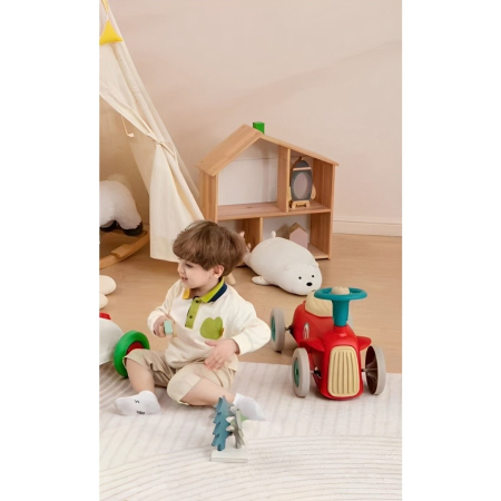 Masinuta Ride-On , cu Sistem Anti-Rasturnare, Claxon pe Volan, 1-6 Ani, 60 x 28 x 34 cm, Rosu-Crem [5]