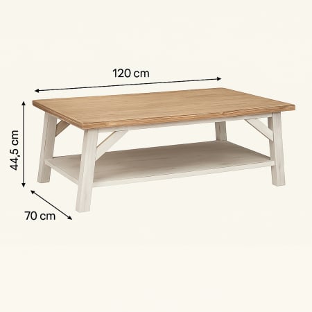 Masuta cafea Atmosphera Olbia cu 2 blaturi, MDF si acacia, 120x70x45 cm, alb [4]