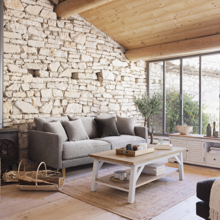 Masuta cafea Atmosphera Olbia cu 2 blaturi, MDF si acacia, 120x70x45 cm, alb [1]