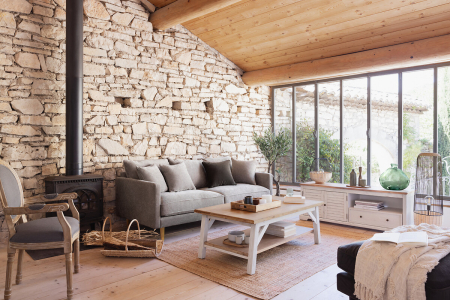 Masuta cafea Atmosphera Olbia cu 2 blaturi, MDF si acacia, 120x70x45 cm, alb [5]