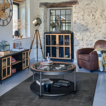 Masuta cafea rotunda Atmosphera Baris Chrono cu blat ceas, 95x47 cm, negru [1]