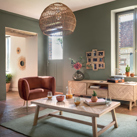 Masuta de cafea Atmosphera Aeris, lemn acacia si blat MDF chevron, 130x70x40 cm, natur [2]