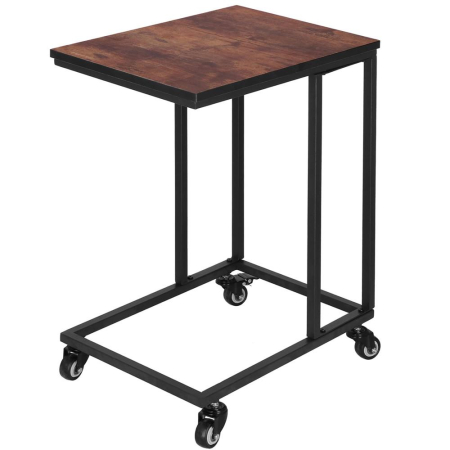 Mese cafea si decorative - Masuta de cafea, cu cadru de otel si roti, industrial, 35x50x66 cm, maro wenge