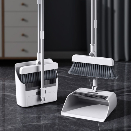 Maturi, Perii, Mopuri si Galeti - Matura Perie si Faras cu Coada , Set 3in1, cu Dinti de Pieptene pentru Curatare Matura, rotativ, pliabil, detasabil, Otel inoxidabil si Polipropilena, Alb