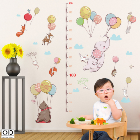 Metru Sticker Autocolant pentru Masurare Inaltime Copii - Baloane cu Heliu si Animale Salbatice, Original Deals® [2]