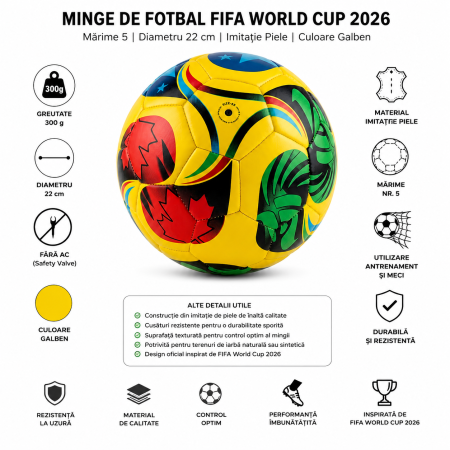 Minge de Fotbal FIFA 2026, Marime nr 5, Diametru 22 cm, din Imitatie de Piele, Multicolor | ORIGINAL DEALS [7]