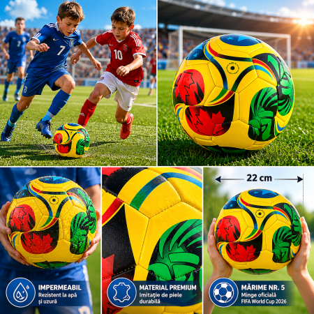 Minge de Fotbal FIFA 2026, Marime nr 5, Diametru 22 cm, din Imitatie de Piele, Multicolor | ORIGINAL DEALS [11]