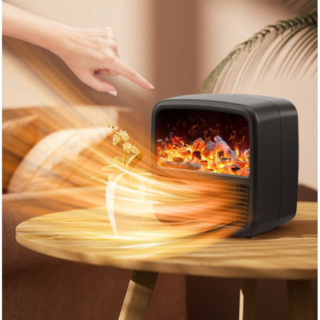 Mini Aeroterma Portabila, , Display LCD, Flacara Tip Semineu, 1500W, 2 Trepte, Oprire Automata, 22 x 22 x 15 cm, Negru [3]