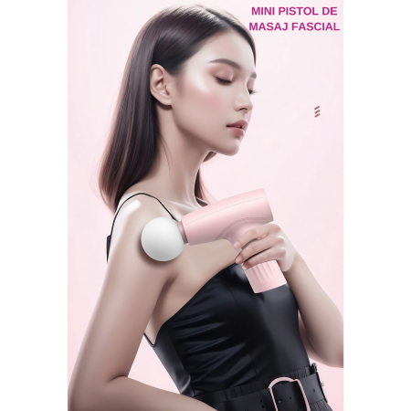 Mini Aparat de Masaj, , Tip Pistol, Incarcare USB Tip C, Portabil, Pentru Relaxare Musculara, Autonomie 120 Min, 3 Trepte de Viteza, Roz [12]