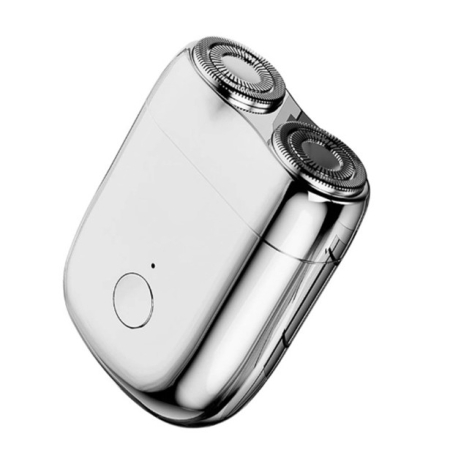Epilare, tuns si ras - Mini Aparat de Ras Electric, , din ABS cu Fibra de Carbon, Portabil, Cap Rotativ Detasabil cu 2 Lame de Otel, Rezistent la Apa, Incarcare Type-C, Autonomie 45 min, Argintiu