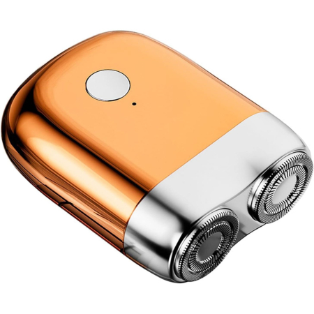Mini Aparat de Ras Electric, , din ABS cu Fibra de Carbon, Portabil, Cap Rotativ Detasabil cu 2 Lame de Otel, Rezistent la Apa, Incarcare Type-C, Autonomie 45 min, Portocaliu [2]