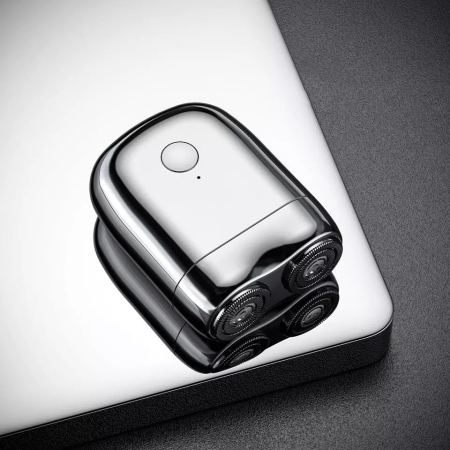 Mini Aparat de Ras Electric, , din ABS cu Fibra de Carbon, Portabil, Cap Rotativ Detasabil cu 2 Lame de Otel, Rezistent la Apa, Incarcare Type-C, Autonomie 45 min, Argintiu [3]