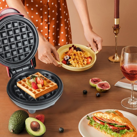 Mini Aparat de Vafe, , Multifunctional, Pentru Casa si Calatorii, Compact, Usor de Transportat si Depozitat, 18x14.5x9.3 cm, Rosu [2]