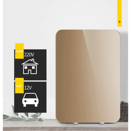 Mini frigider cosmetice, , dubla functie de incalzire/racire, portabil, Exterior -19x28x26 cm, Interior - 14x24x15, cm 8L, gold [1]