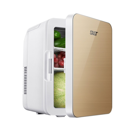 ✨TOATE PRODUSELE✨ - Mini frigider cosmetice, , dubla functie de incalzire/racire, portabil, Exterior -19x28x26 cm, Interior - 14x24x15, cm 8L, gold