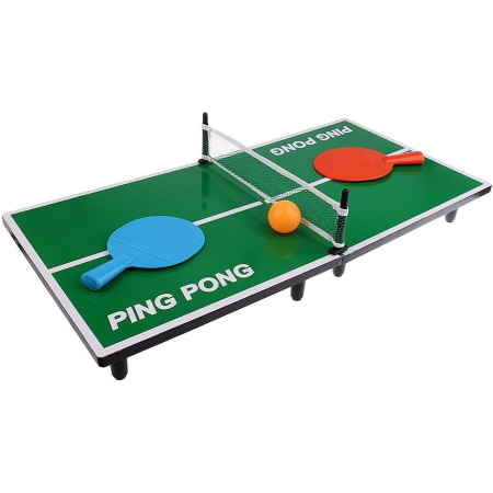 ✨TOATE PRODUSELE✨ - Mini Masa de Ping Pong , pentru interior, Material Lemn, 60 x 10 x 30 cm, 2 mingi, portabila, verde