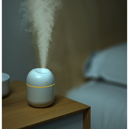 Mini Umidificator Portabil, , 2 Moduri, Aromaterapie, Silentios, Lumina Ambientala, Incarcare USB, 220 ml, 8 x 8 x 10.3 cm, Alb [1]