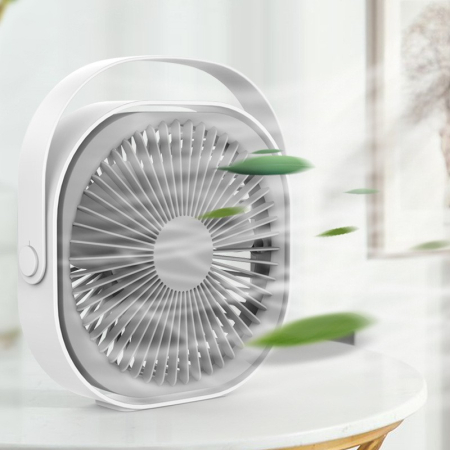 Mini ventilator pentru birou cu usb, , rotire 360 grade, 3 viteze, 4000 mA, 13.5 x 12,8, Gri [6]