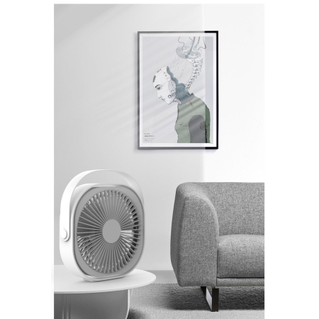 Mini ventilator pentru birou cu usb, , rotire 360 grade, 3 viteze, 4000 mA, 13.5 x 12,8, Gri [3]