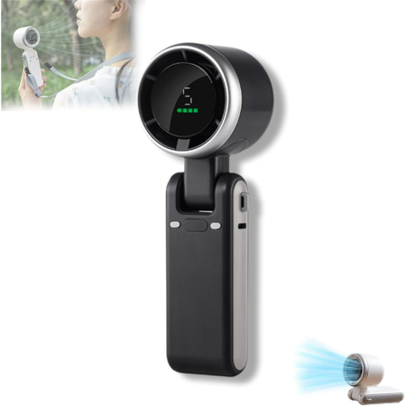 Mini Ventilator Portabil, , 5 Trepte de Viteza, Afisaj Digital, Incarcare USB, 5V, 2A, 5.95 x 5.2 x 17.2 cm, Negru [5]