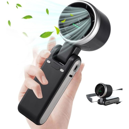Mini Ventilator Portabil, , 5 Trepte de Viteza, Afisaj Digital, Incarcare USB, 5V, 2A, 5.95 x 5.2 x 17.2 cm, Negru [1]