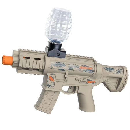 Mitraliere cu Bile Hidrogen - Mitraliera de jucarie electrica cu bile de hidrogen de gel, gun bluster, tragere in rafala, varsta peste 6 ani, 2 in 1 bile si ventuze, ochelari de protectie, 5000 de bile incluse, cablu de incarcare, 27x31.5 cm, Mp9, crem
