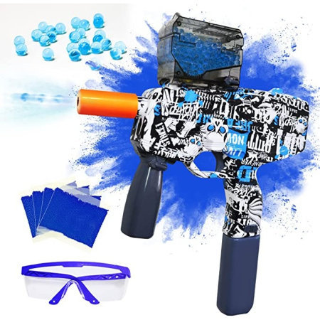 Mitraliera de jucarie electrica cu bile de hidrogen de gel, gun bluster, tragere in rafala, varsta peste 6 ani, ochelari de protectie, 5000 de bile incluse, cablu de incarcare, 40.1 x 31.6 cm, Mp9, albastru [1]