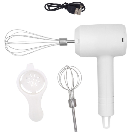 Mixer Electric fara Fir, , pentru Uz Casnic, pentru Oua Smantana Frisca, Maner Plastic, Usor de Utilizat si Depozitat, 3 Accesorii, Alb [1]