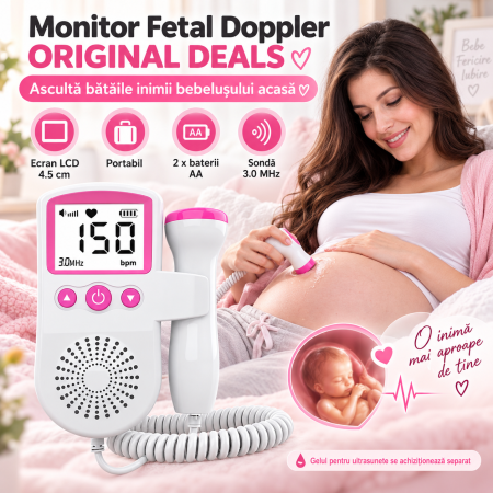 Accesorii - Monitor Fetal Doppler ORIGINAL DEALS, Ecran LCD 4.5 cm, Sonda 3 MHz, Portabil, 2 x AA Neincluse