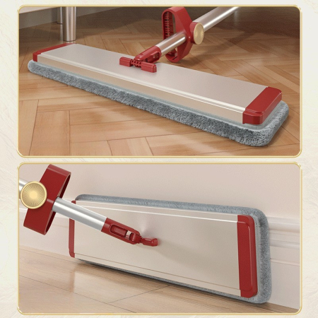 Mop Plat cu Laveta din Microfibra, , Pentru Uz Casnic, cu 2 Lavete Incluse, Sistem de Stoarcere, Tija Telescopica 130 cm, Rotire 360°, 42 x 130 cm, Rosu [6]