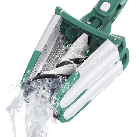 Mop Plat cu Laveta din Microfibra, , Pentru Uz Casnic, Sistem de Stoarcere X, Tija Telescopica 140 cm, Rotire 360°,38 x 140 cm, Verde [11]