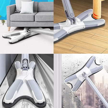 Mop Plat cu Laveta din Microfibra, , Pentru Uz Casnic, Sistem de Stoarcere X, Tija Telescopica 140 cm, Rotire 360°,38 x 140 cm, Verde [8]