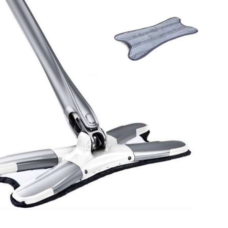 Maturi, Perii, Mopuri si Galeti - Mop Plat, , cu Sistem de Stoarcere, 4 Lavete Incluse, Lungime Telescopica 140 cm, Argintiu