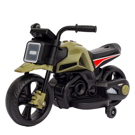 ✨TOATE PRODUSELE✨ - Motocicleta Electrica cu 2 Roti Mari si 2 Roti Ajutatoare, , Acumulator Incarcare, Anti-Rasturnare, Lumini, Muzica, Motor:380, Baterie 6V4.5, 41.5x70x34 cm, 4.5 Kg, 3 Ani+, Verde Negru