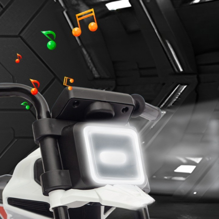 Motocicleta Electrica cu 2 Roti Mari si 2 Roti Ajutatoare, , Acumulator Incarcare, Anti-Rasturnare, Lumini, Muzica, Motor:380, Baterie 6V4.5, 41.5x70x34 cm, 4.5 Kg, 3 Ani+, Alb Negru [5]