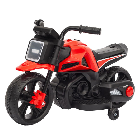 Motocicleta Electrica cu 2 Roti Mari si 2 Roti Ajutatoare, , Acumulator Incarcare, Anti-Rasturnare, Lumini, Muzica, Motor:380, Baterie 6V4.5, 41.5x70x34 cm, 4.5 Kg, 3 Ani+, Rosu Negru [1]