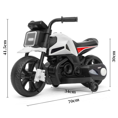 Motocicleta Electrica cu 2 Roti Mari si 2 Roti Ajutatoare, , Acumulator Incarcare, Anti-Rasturnare, Lumini, Muzica, Motor:380, Baterie 6V4.5, 41.5x70x34 cm, 4.5 Kg, 3 Ani+, Alb Negru [13]