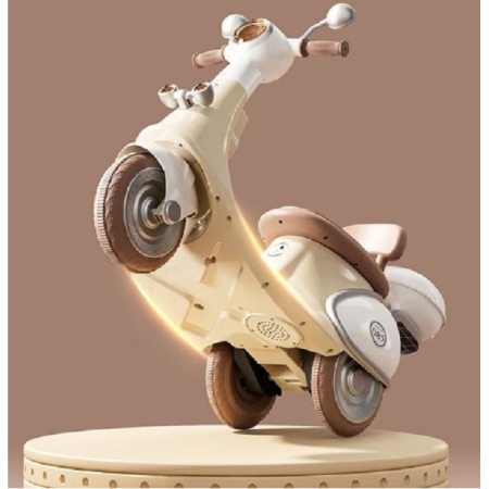 Motocicletă Electrică cu 3 Roti, , Acumulator Încarcare, Anti-Rasturnare, Lumini, Sunete, Baterie 6V 7Ah, Telecomanda, 95x67x36cm, Bej [6]