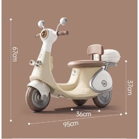 Motocicletă Electrică cu 3 Roti, , Acumulator Încarcare, Anti-Rasturnare, Lumini, Sunete, Baterie 6V 7Ah, Telecomanda, 95x67x36cm, Bej [7]