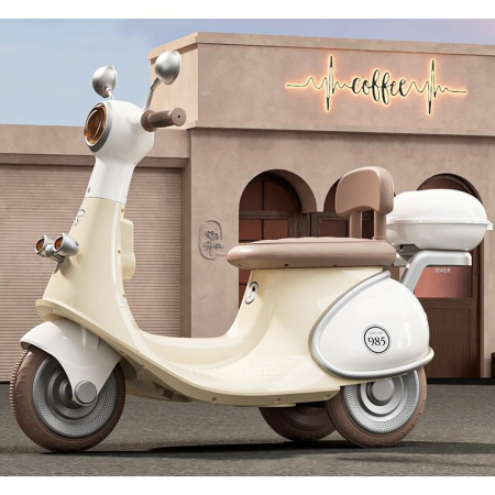 Motocicletă Electrică cu 3 Roti, , Acumulator Încarcare, Anti-Rasturnare, Lumini, Sunete, Baterie 6V 7Ah, Telecomanda, 95x67x36cm, Bej [3]