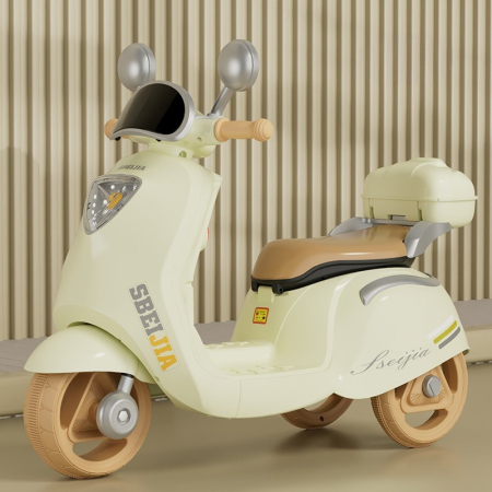 Motocicleta Electrica , cu Acumulator, Telecomanda, Bluetooth, cu Sistem Anti-Rasturnare, Sistem de Lumini si Sunet, 3-10 Ani, Bej [3]