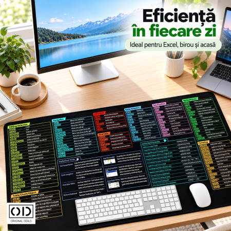 Mousepad XL Negru 90 x 40 cm cu Formule si Scurtaturi Excel, Suport pentru Tastatura si Mouse, ORIGINAL DEALS [6]
