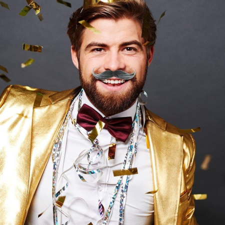 Mustata Falsa pentru Deghizari, , Petreceri Tematice, din Panza, Autoadeziv, 13 x 4 cm, Model Grizonat 1, Negru/Alb [4]