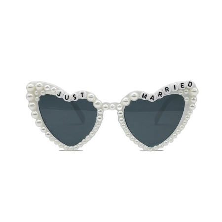 Ochelari Decorativi, , Model Just Married, cu Perle, pentru Nunta, din PC, 15.3 x 5.7 x 14.5 cm, Alb [5]