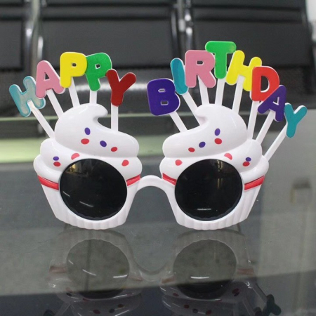 Ochelari Happy Birthday, , Tematica Aniversare, Protectie Soare, din Plastic, Model Prajiturele, 18.5x11.5 cm, Alb [7]