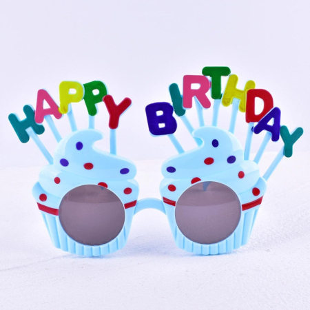 Ochelari Happy Birthday, , Tematica Aniversare, Protectie Soare, din Plastic, Model Prajiturele, 18.5x11.5 cm, Albastru [2]